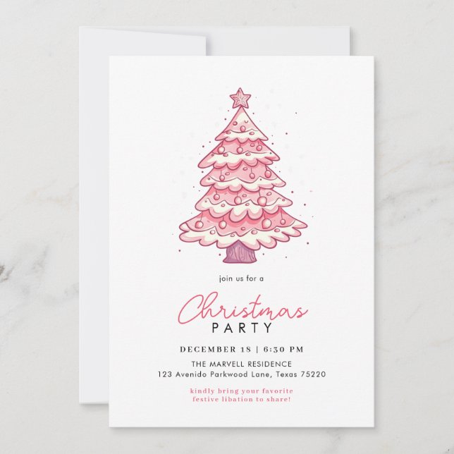 Invitation Festif moderne Pink Christmas Tree Party (Devant)