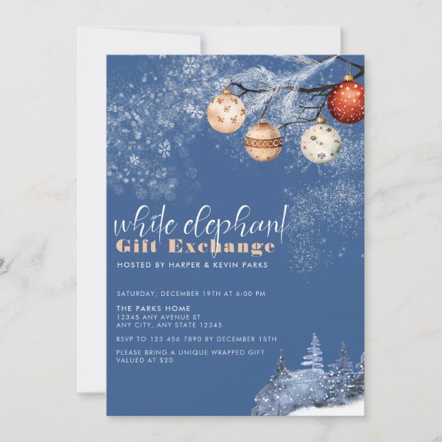 Invitation Festif Noël Blanc Elephant Échange de cadeaux (Devant)