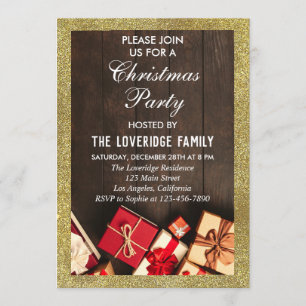 Invitation Festif Noël fête cadeaux Parties scintillant d'or