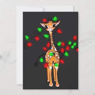 Invitation Festif Noël Giraffe-rouge vert scintillant lumière
