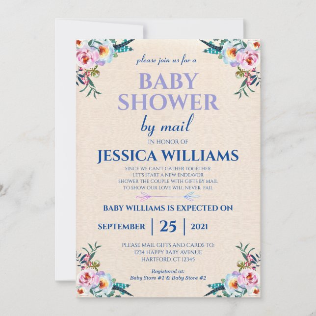 Invitation Festif Pastel Boho Baby shower Floral Par Mail (Devant)
