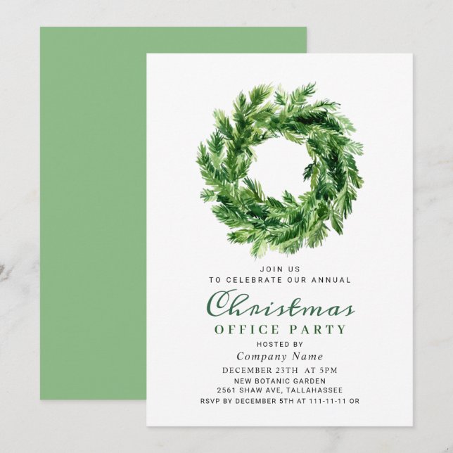 Invitation Festif Pine Branche Wreath Fête de Noël (Devant / Derrière)