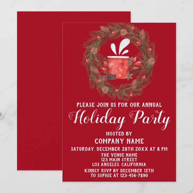 Invitation Festif Red Green Company Fête de Noël (Devant / Derrière)