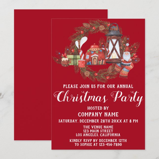 Invitation Festif Red Green Company Fête de Noël (Devant / Derrière)