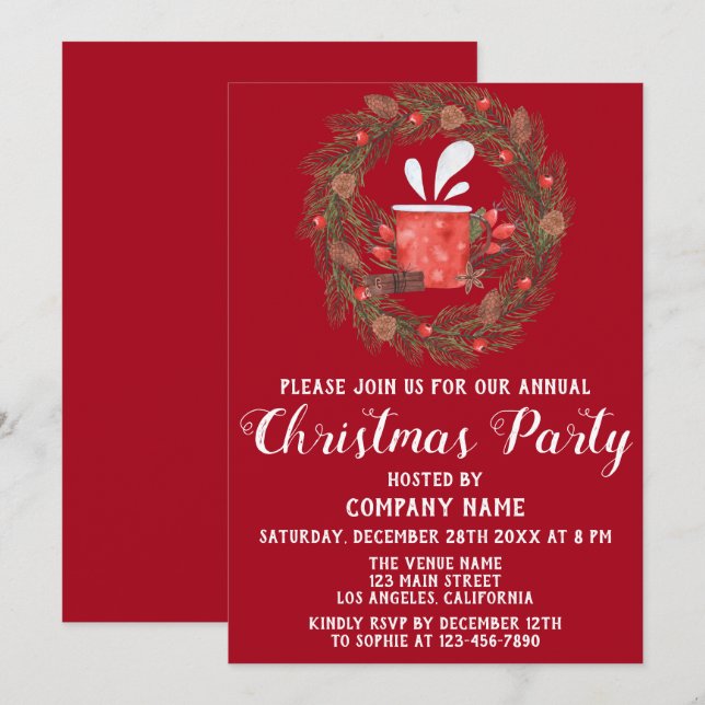 Invitation Festif Red Green Company Fête de Noël (Devant / Derrière)