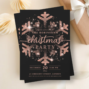 Invitation Festif Rose Gold Hiver Flocon de neige Noir