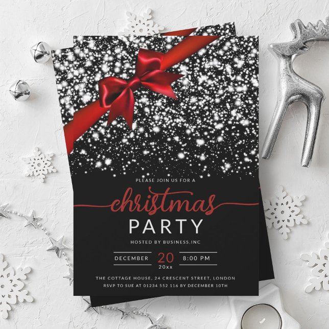 Invitation Festif Rouge Argent hiver brillant Star Company Xm (Festive Red Silver Winter Shiny Star Company Xmas Invitation)