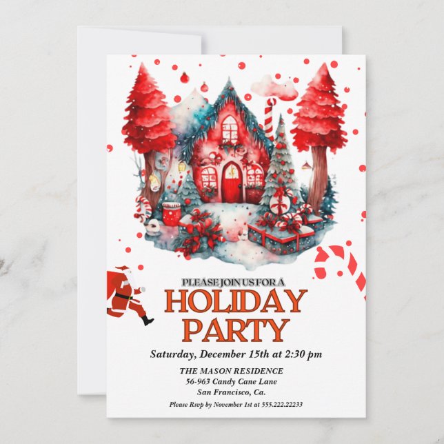 Invitation Festif rouge Maison de vacances chritsmas fête (Devant)