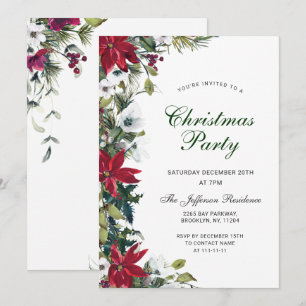 Invitation Festif Rouge Poinsettia Fête de Noël