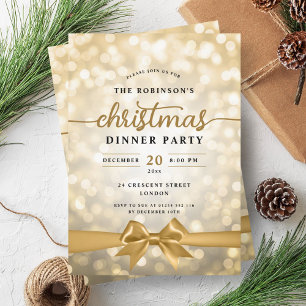 Invitation Festif Ruban Gold Lumières Noël