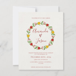 Invitation Festif Serre de Noël Rouge Vert Floral mariage