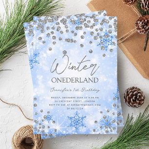 Invitation Festif Silver Blue Winter ONEDERLAND 1er anniversa