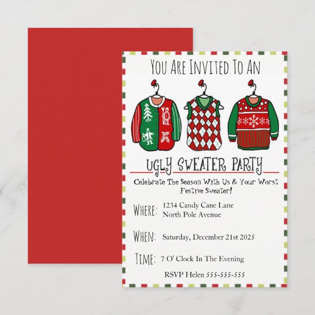 Invitation Festin de la fête du Sweater (Devant / Derrière)