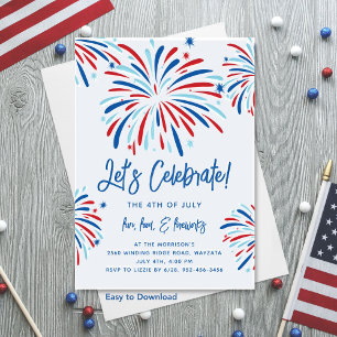 Invitation Festin Fun Patriotic Fireworks 4 juillet Fête