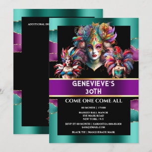 Invitation Festival carnaval mardi gras femme masques plumes