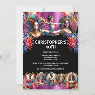 Invitation Festival carnaval spectacle feu d'artifice violet 