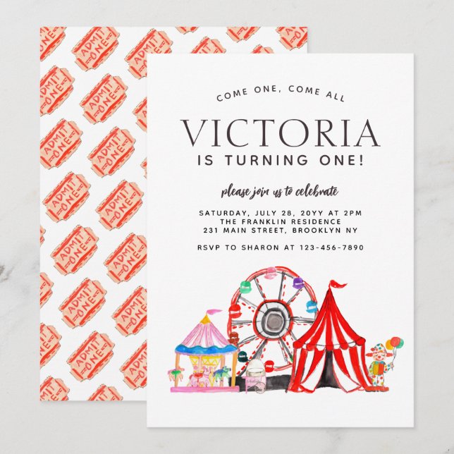 Invitation Festival de Cirque du Carnaval moderne Fête Enfant (Devant / Derrière)