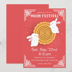 Invitation Festival de Mi-Automne de Cute Bunnies et Mooncake