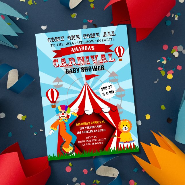 Invitation Festival du Carnaval de cirque Baby shower (Créateur téléchargé)