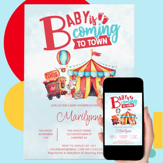 Invitation Festival du Carnaval de cirque Baby shower (Créateur téléchargé)