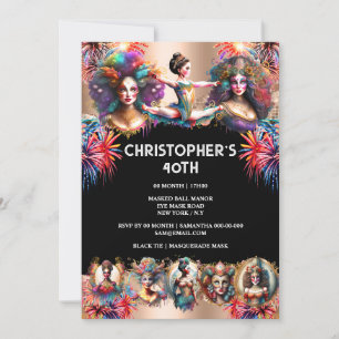 Invitation Festival spectacle coloré feu d'artifice carnaval