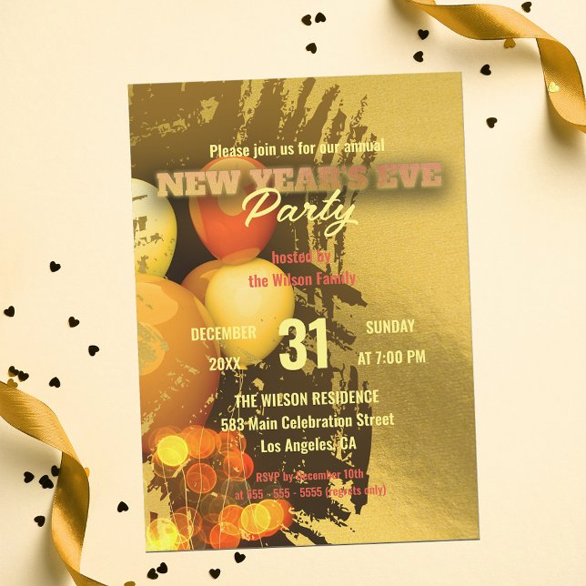 Invitation Festive Ballons éclaire Confetti Réveillon du Nouv (Créateur téléchargé)