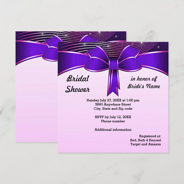 Invitation Festive Blue Ribbon Bridal Shower (Devant / Derrière)