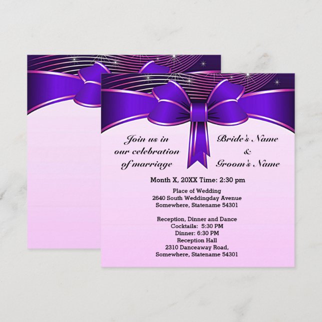 Invitation Festive Blue Ribbon Mariage 5,25 pouces (Devant / Derrière)
