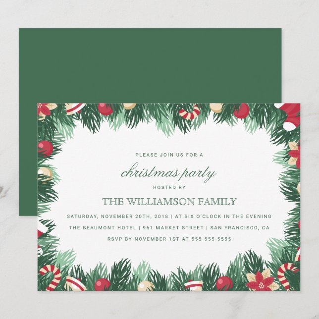 Invitation Festive Botanique Fête de Noël (Devant / Derrière)