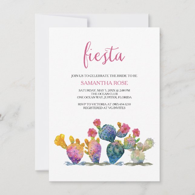 Invitation Festive Cactus Fête de l'mariée Fiesta (Devant)