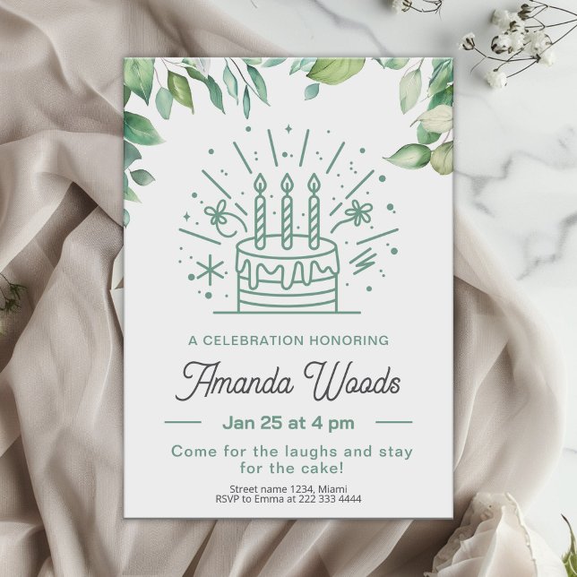 Invitation Festive Cake Green fête d'anniversaire (Créateur téléchargé)