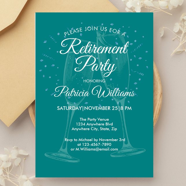 Invitation Festive Champagne Fête de la retraite des femmes (Créateur téléchargé)