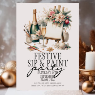 Invitation Festive Champagne Sip and Paint Christmas