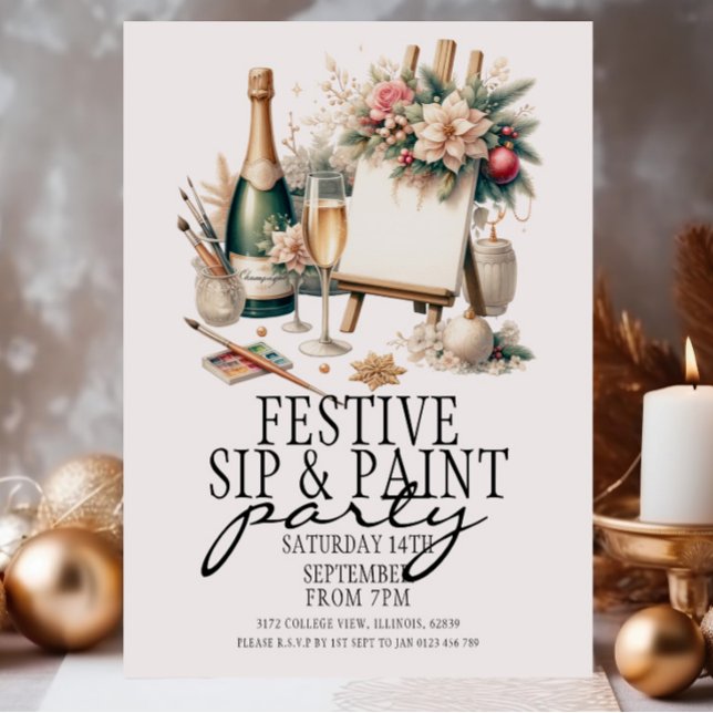 Invitation Festive Champagne Sip and Paint Christmas (Créateur téléchargé)