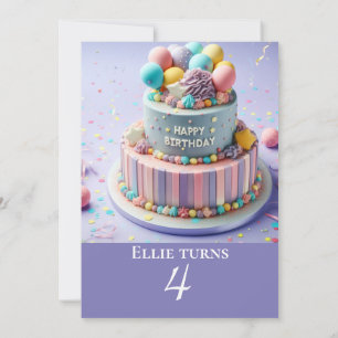 INVITATION FESTIVE COLORÉE ANNIVERSAIRE DE ENFANT CAKE PARTY