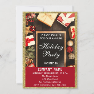 Invitation Festive Compagnie Fête de vacances Red & Gold Part