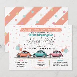 Invitation Festive Coral Drive Par Baby shower Parade