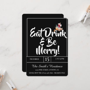 Invitation Festive Cute Drinks Party Manger Boire & Soyez Joy
