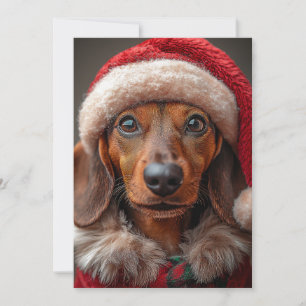 Invitation Festive Dachshund à Père Noël Attire