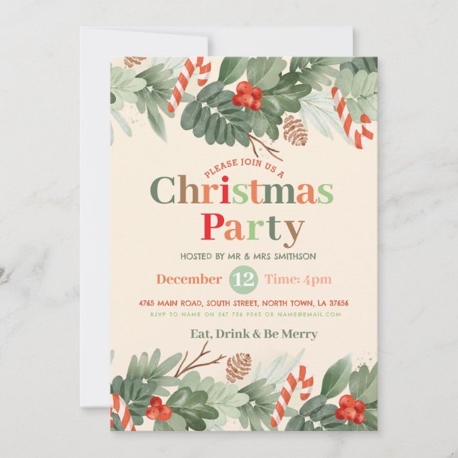 Invitation festive de Noël (Devant)