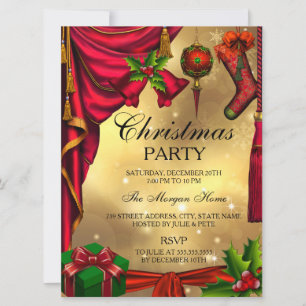 Invitation festive de Noël Rouge Vert Or