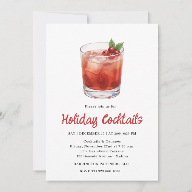 Invitation Festive Drinks Celebration, Winter Holiday (Devant)