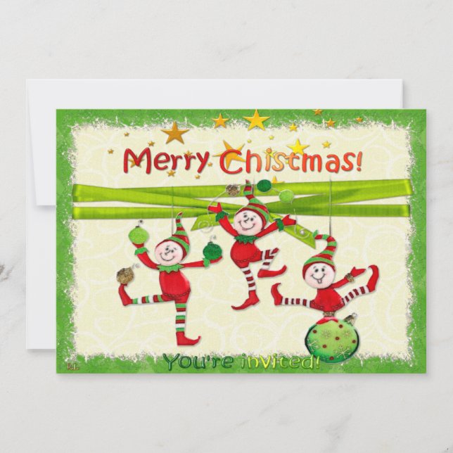 Invitation Festive Elves Noël Fête/Invitations de l'événement (Devant)