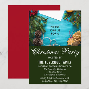 Invitation Festive Fête de Noël du Pays Rouge, Bleu et Vert