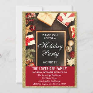 Invitation Festive Fête Noël Parties scintillant Rouge & Or