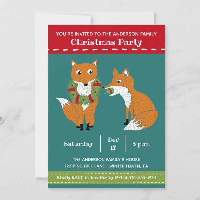 Invitation Festive Foxes Soirée de Noël (Devant)