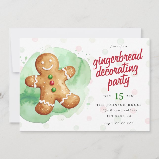 Invitation Festive Gingerbread Decorating Christmas Party (Devant)