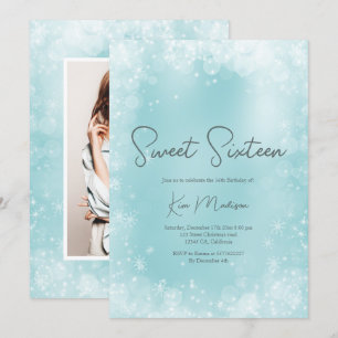Invitation Festive glace bleue blanche neige élégante chic do