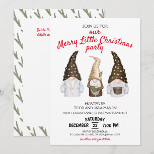 Invitation Festive Gnomes Merry Little Christmas Party