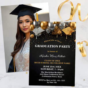Invitation Festive Gold et Silver Accents Graduation Party